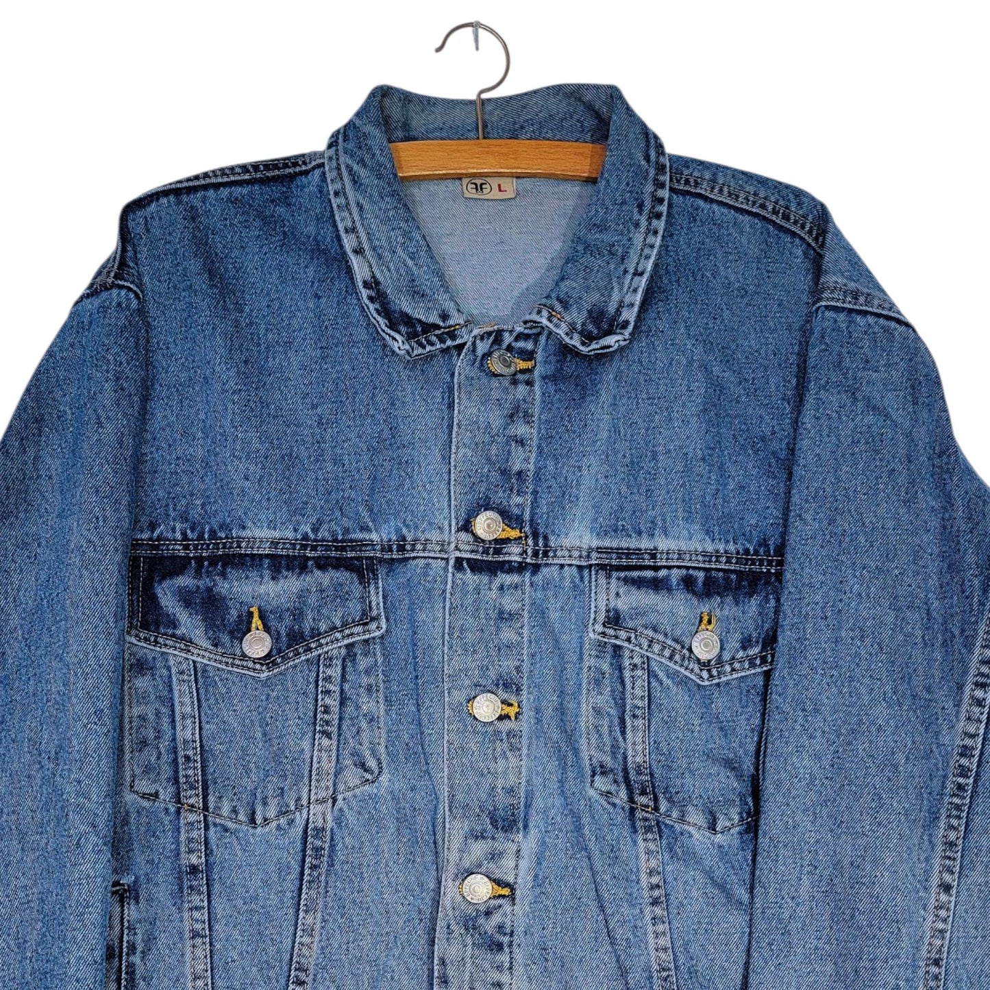 Veste en jean upcyclée peinte à la main. "Tout le divin dans tes gestes" - Taille L/XL (homme) - Coupe Oversize