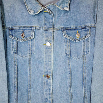 Veste en jean upcyclée peinte à la main. " Perpétuels adieux" Taille : L (femme)