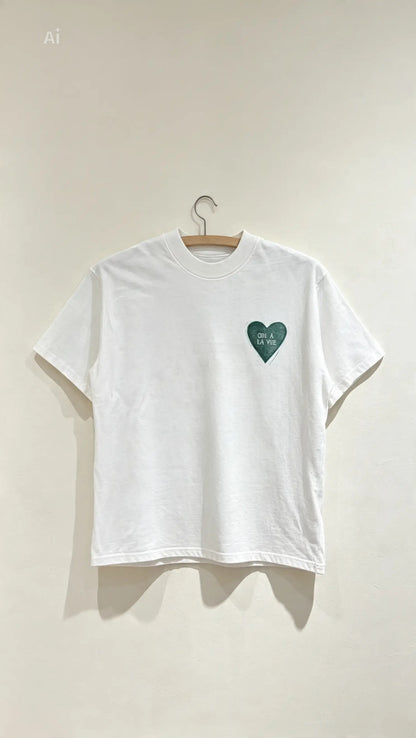 Teeshirt oversize en linogravure - "Au cœur du cours Saleya" - Couleur Vert Foncé - Taille L