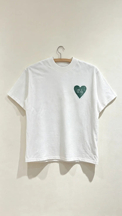 Teeshirt oversize en linogravure - "Ode à la vie" - Couleur Vert Foncé - Taille S