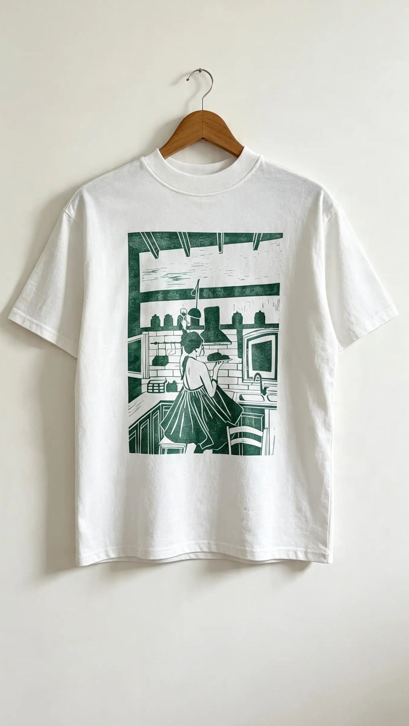 Teeshirt oversize en linogravure - "Ode à la vie" - Couleur Vert Foncé - Taille S