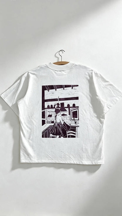 Teeshirt oversize en linogravure - "Ode à la vie" - Couleur Violet - Taille XL