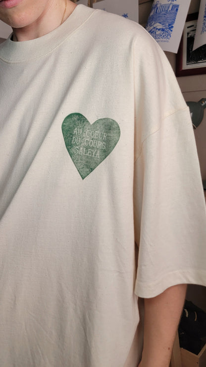 Teeshirt oversize en linogravure - "Au cœur du cours Saleya" - Couleur Vert Foncé - Taille L