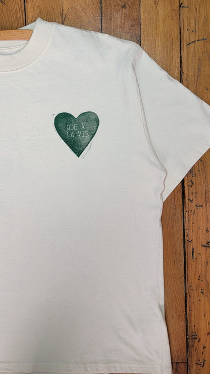 Teeshirt oversize en linogravure - "Ode à la vie" - Couleur Vert Foncé - Taille S