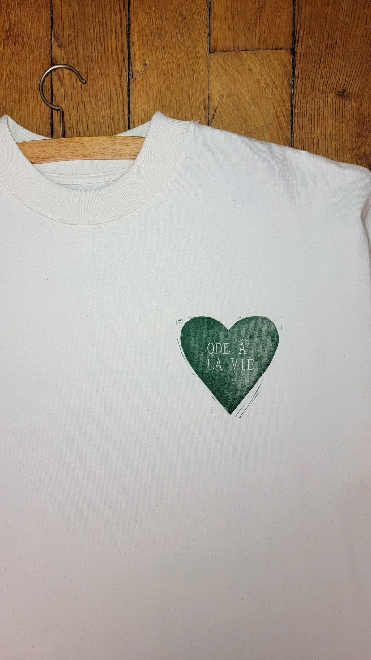 Teeshirt oversize en linogravure - "Ode à la vie" - Couleur Vert Foncé - Taille S