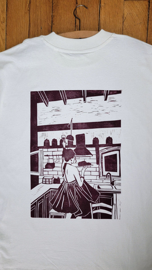 Teeshirt oversize en linogravure - "Ode à la vie" - Couleur Violet - Taille XL