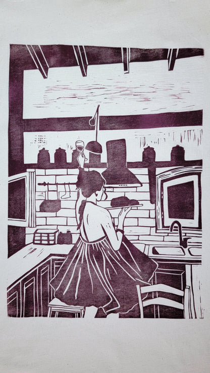 Teeshirt oversize en linogravure - "Ode à la vie" - Couleur Violet - Taille XS