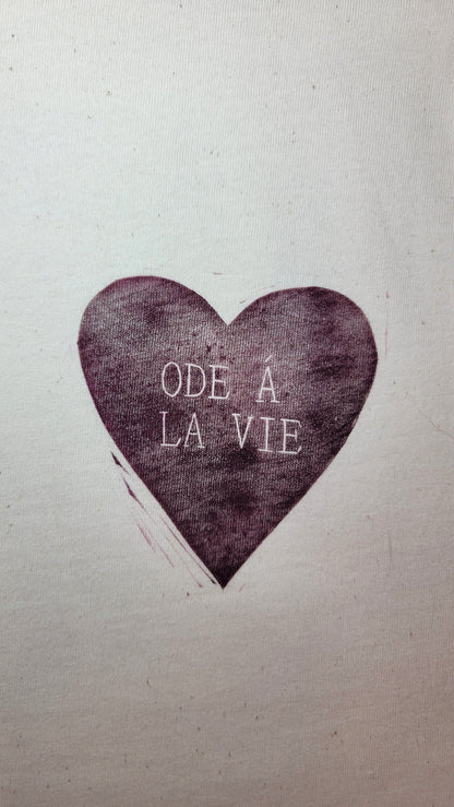 Teeshirt oversize en linogravure - "Ode à la vie" - Couleur Violet - Taille XS