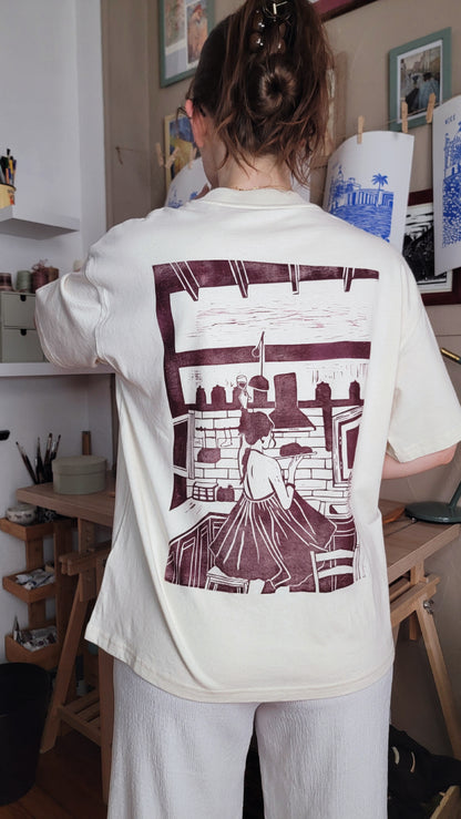 Teeshirt oversize en linogravure - "Ode à la vie" - Couleur Violet - Taille XS