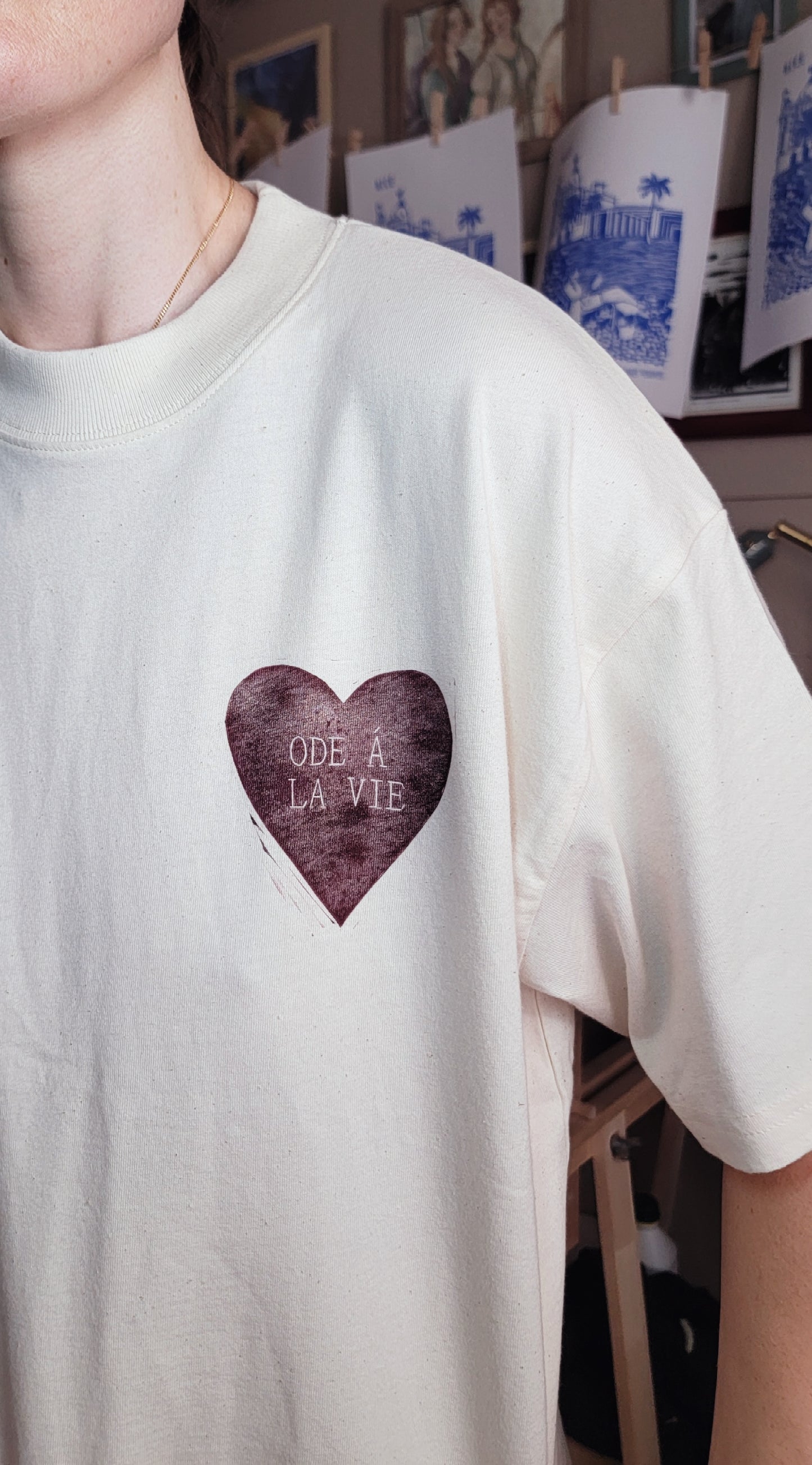Teeshirt oversize en linogravure - "Ode à la vie" - Couleur Violet - Taille XS