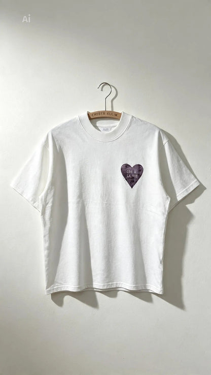 Teeshirt oversize en linogravure - "Ode à la vie" - Couleur Violet - Taille XS