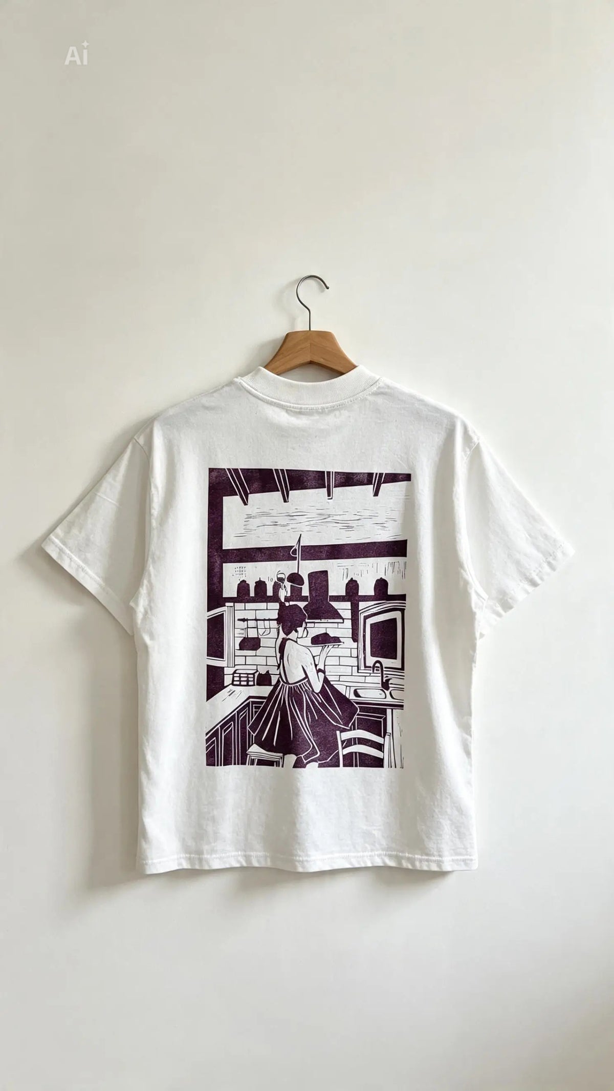 Teeshirt oversize en linogravure - "Ode à la vie" - Couleur Violet - Taille XS