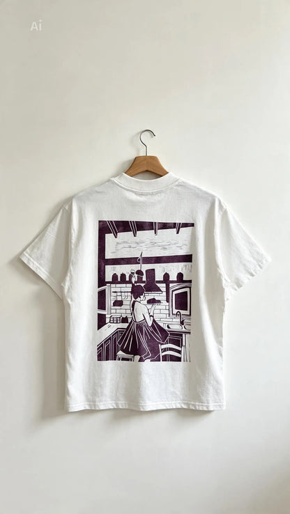 Teeshirt oversize en linogravure - "Ode à la vie" - Couleur Violet - Taille XS