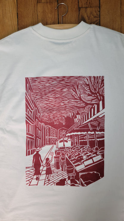 Teeshirt oversize en linogravure - "Au cœur du cours Saleya" - Couleur Terracotta - Taille M