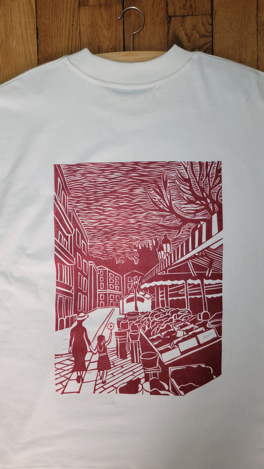 Teeshirt oversize en linogravure - "Au cœur du cours Saleya" - Couleur Terracotta - Taille M