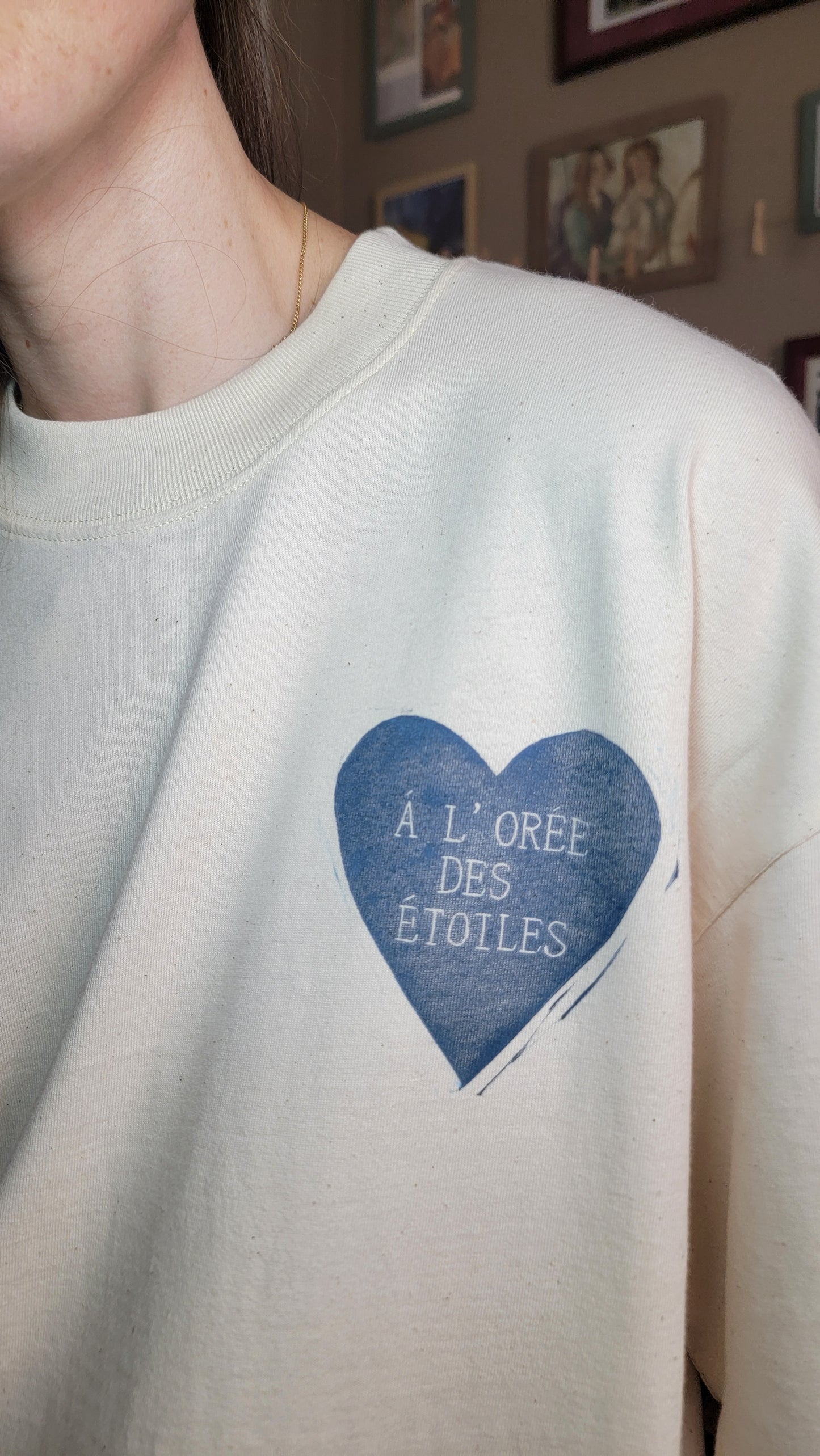 Teeshirt oversize en linogravure - "Ode à la vie" - Couleur Blue midnight - Taille S