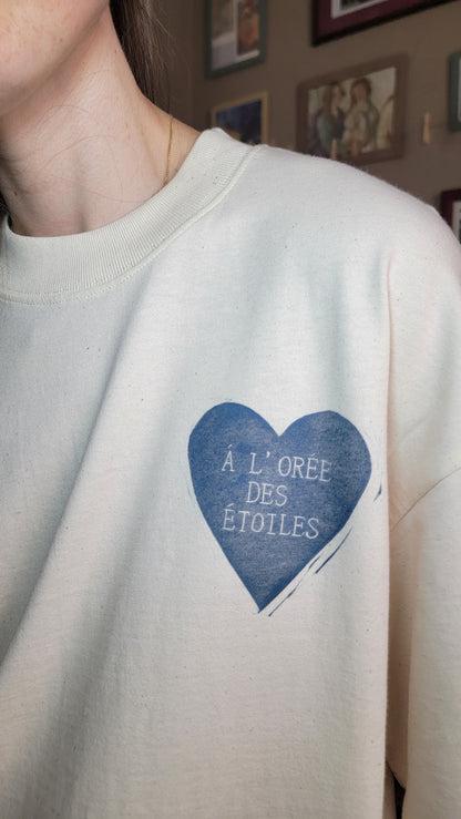Teeshirt oversize en linogravure - "Ode à la vie" - Couleur Blue midnight - Taille S