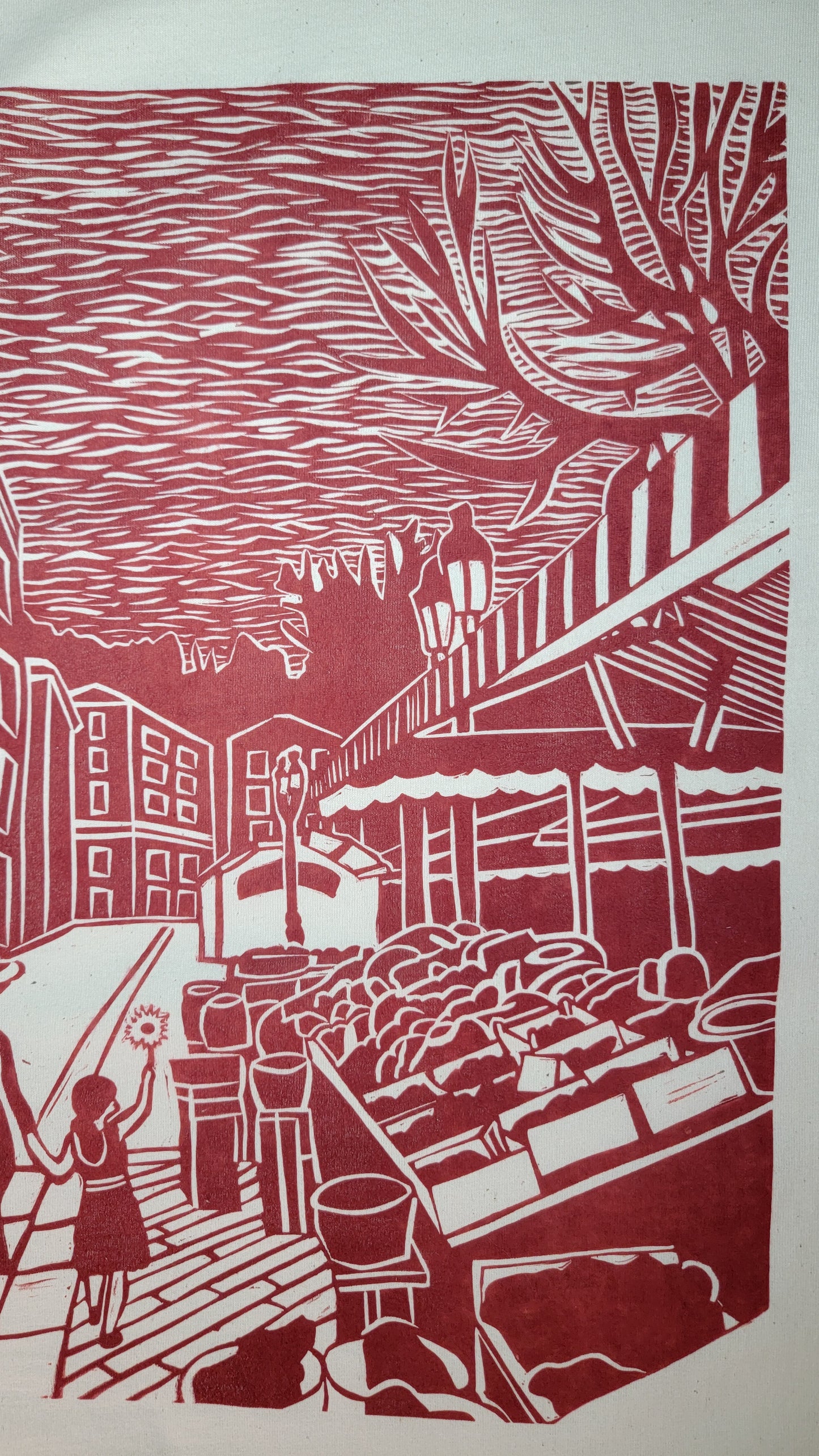 Teeshirt oversize en linogravure - "Au cœur du cours Saleya" - Couleur Terracotta - Taille M