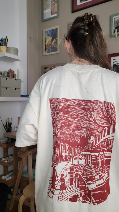 Teeshirt oversize en linogravure - "Au cœur du cours Saleya" - Couleur Terracotta - Taille M