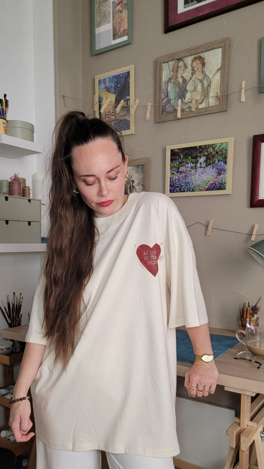 Teeshirt oversize en linogravure - "Au cœur du cours Saleya" - Couleur Rouge brique  - Taille L