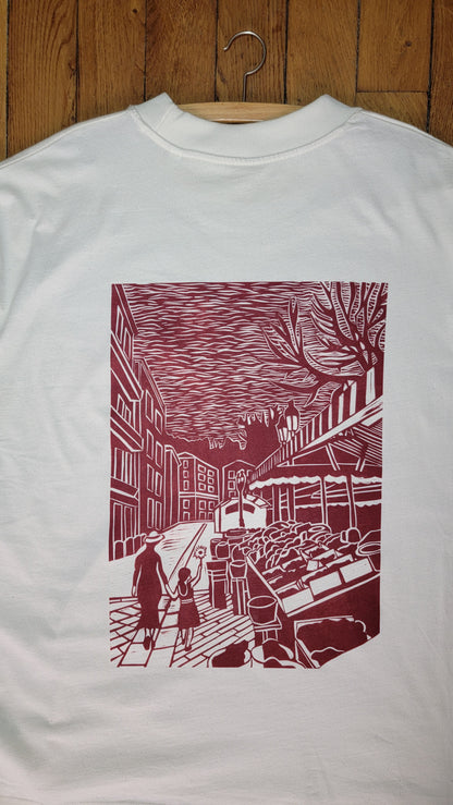 Teeshirt oversize en linogravure - "Au cœur du cours Saleya" - Couleur Rouge brique  - Taille L