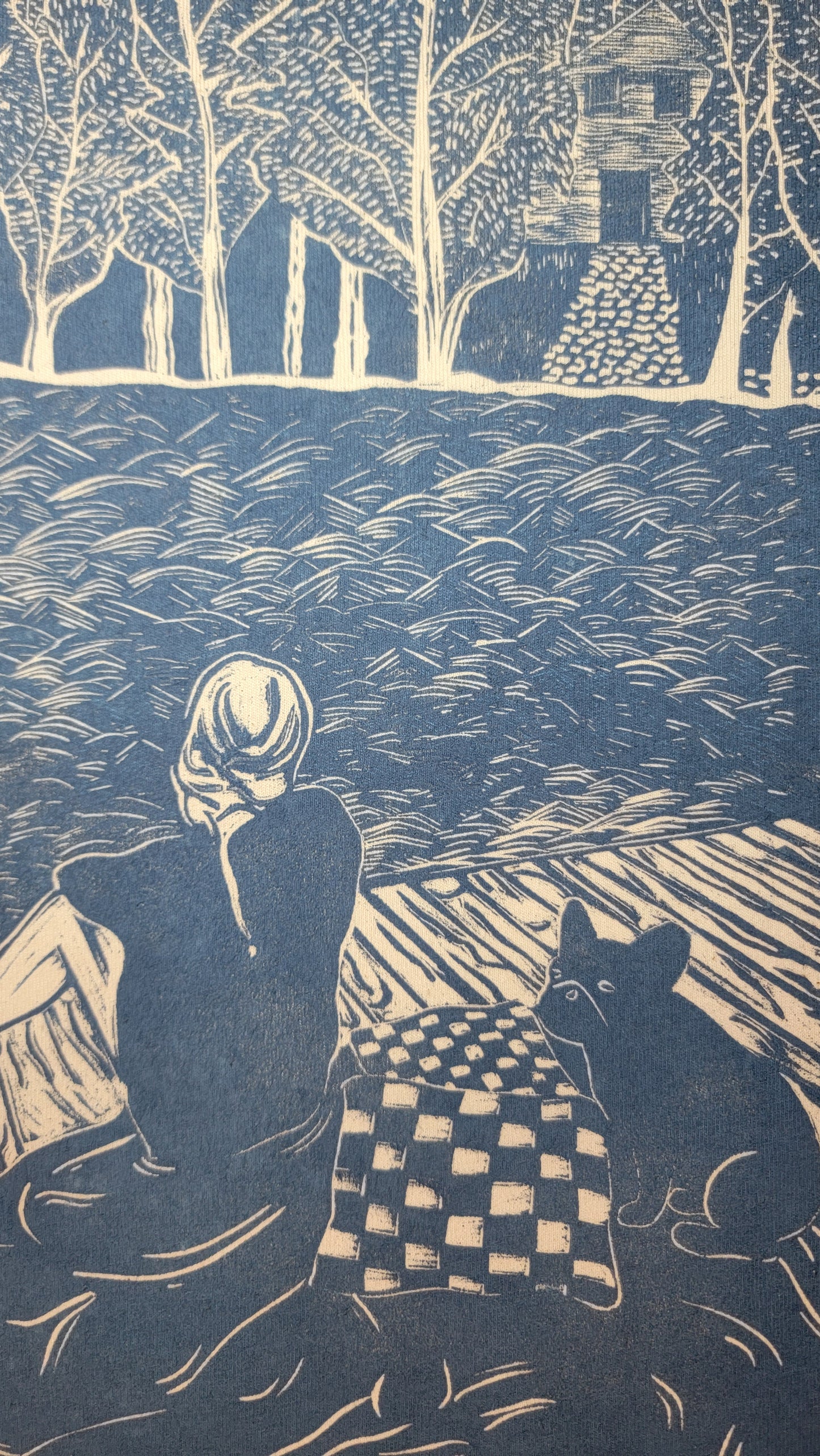 Teeshirt oversize en linogravure - "Ode à la vie" - Couleur Blue midnight - Taille S