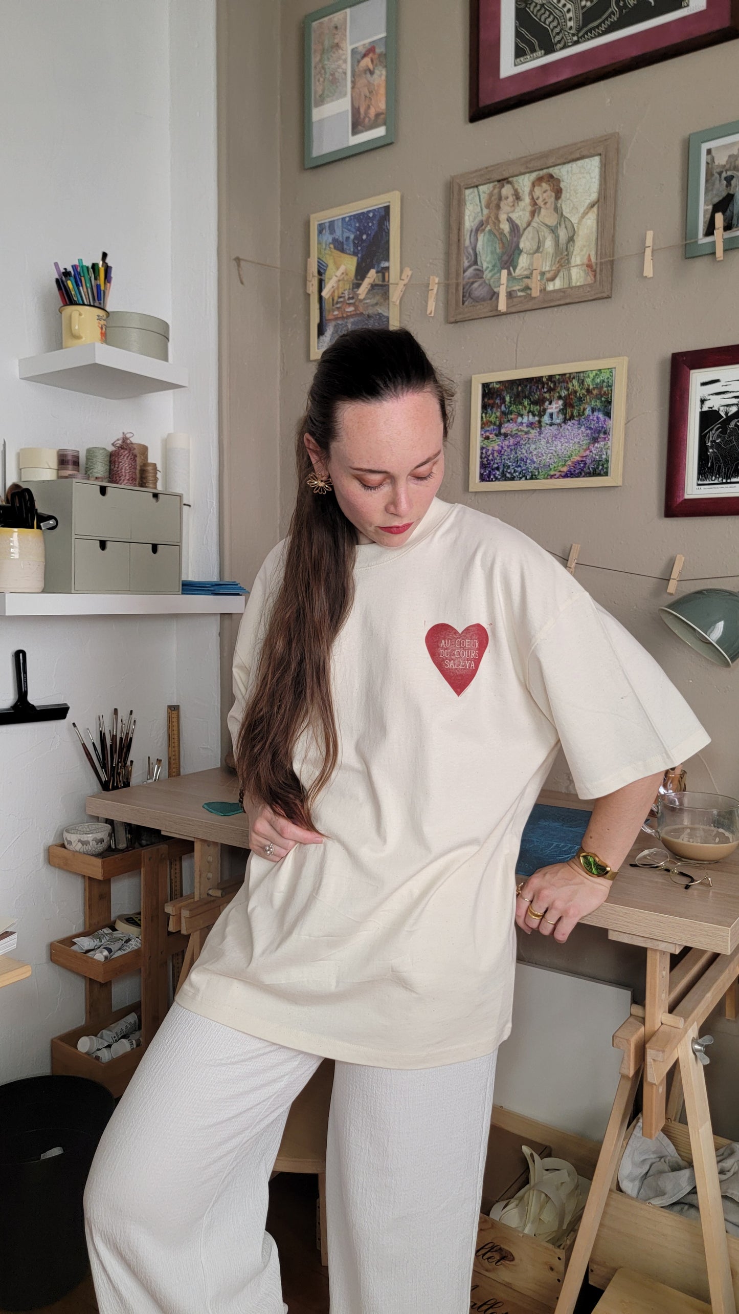 Teeshirt oversize en linogravure - "Au cœur du cours Saleya" - Couleur Terracotta - Taille M