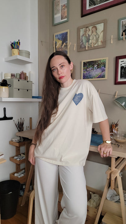 Teeshirt oversize en linogravure - "Ode à la vie" - Couleur Blue midnight - Taille S