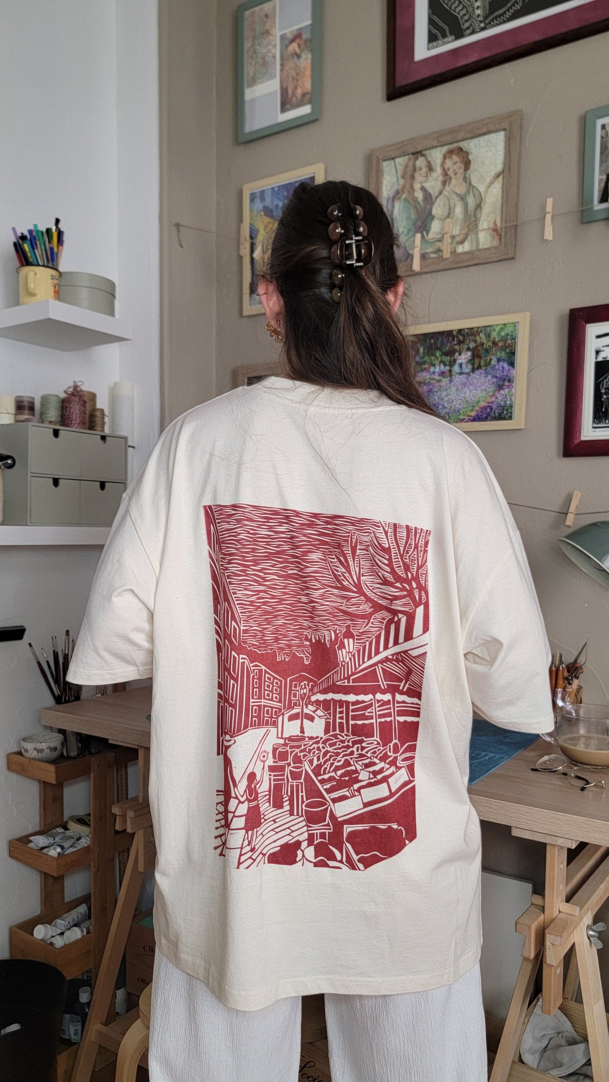 Teeshirt oversize en linogravure - "Au cœur du cours Saleya" - Couleur Terracotta - Taille M